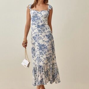 COPY - Reformation Nikita Dress in Blue and White Floral